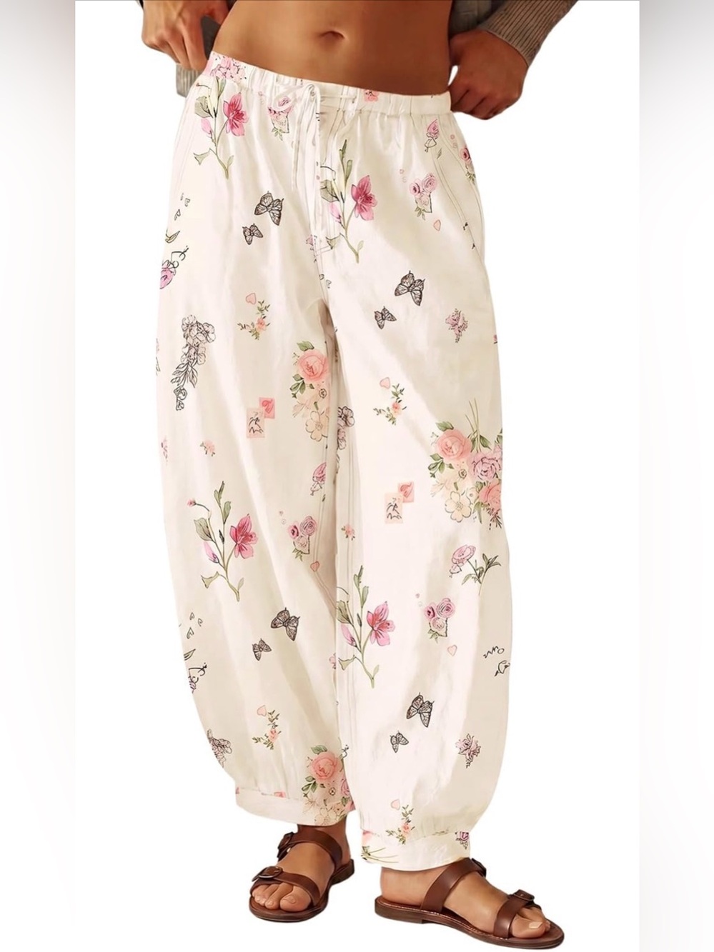 Amazon premium Women's Floral and butterfly Drawstring Lounge Pants -